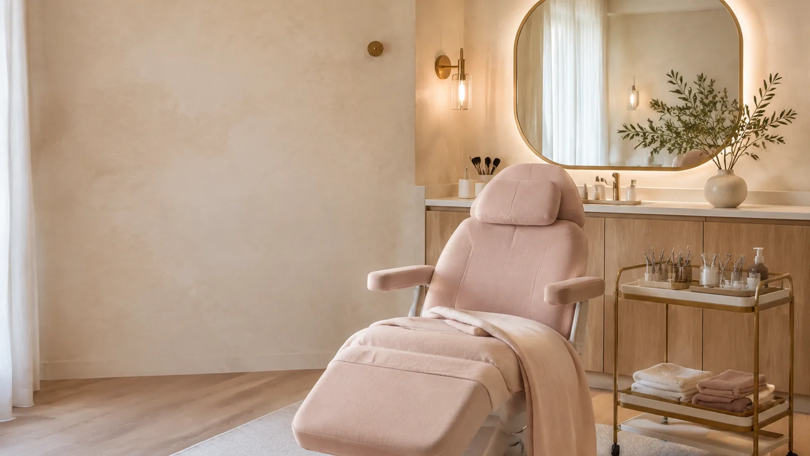 Elegant blush and ivory beauty treatment studio